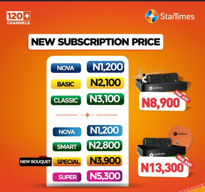 StarTimes Nigeria bouquet prices shown in the StarTimes ON app