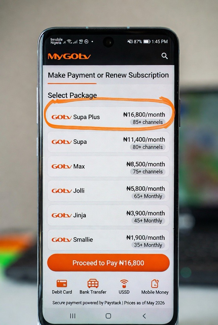 MyGOtv app payment screen on Android phone