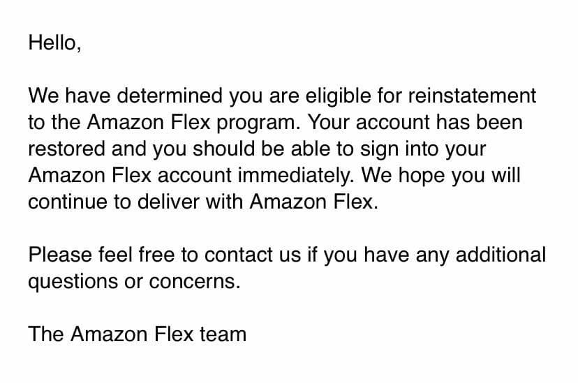 Amazon Flex Deactivation