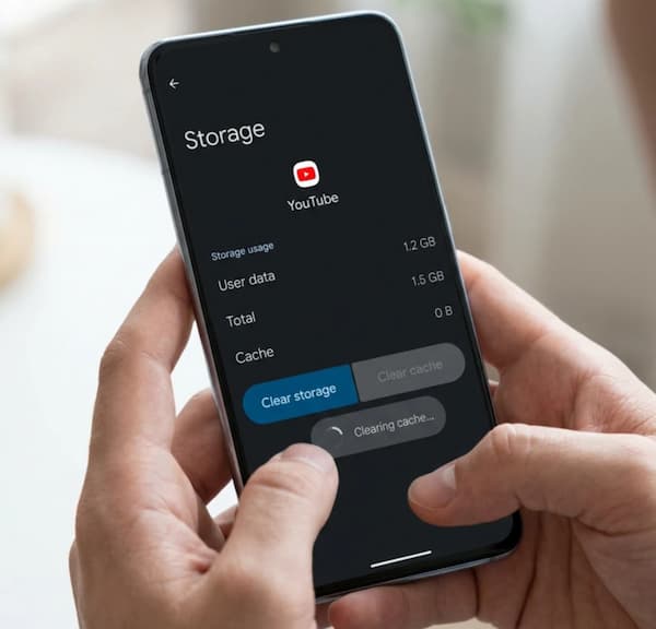 Clearing a TV app cache in Android storage settings to fix loading problems