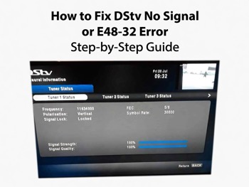 DStv decoder signal strength menu showing 100% signal