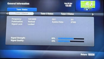 DStv Explora decoder signal strength and quality menu screenshot Nigeria 2026