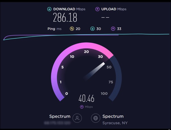 High-speed business internet speed test showing fast download and upload results