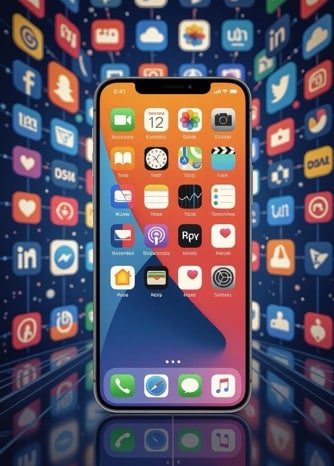 Photorealistic promo of iPhone 17 Pro highlighting features: 48MP Fusion camera, Wi-Fi 7, 4K video, with icons for recycled materials and iOS 19 in minimalist studio lighting.