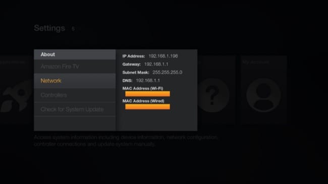 Fire OS static IP and custom DNS settings screen for Fire Stick after reset